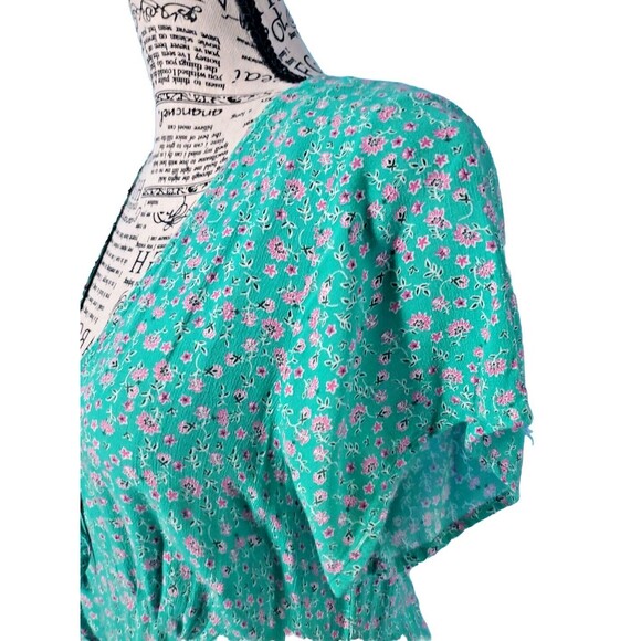 Womens Sz 8 Dress Ditsy Floral Print Above Knee Green V-Neck Short Sleeves - Picture 2 of 14
